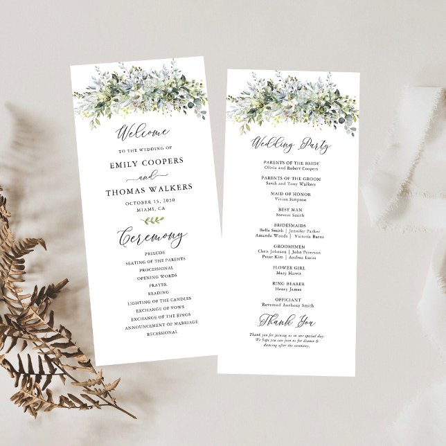 Greenery Floral Wedding Ceremony Program Programme (Creator Uploaded)