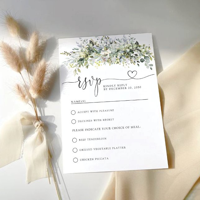 Greenery Floral Wedding Ceremony RSVP Card (Creator Uploaded)
