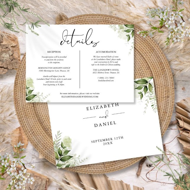 Greenery Floral Wedding Details Information Card (Greenery Floral Wedding Details Information Card)