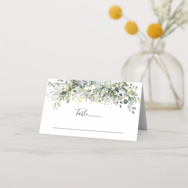 Greenery Floral Wedding Folded Place Card (Front)