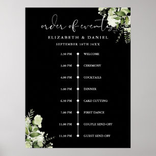 Greenery Floral Wedding Order Of Events Sign