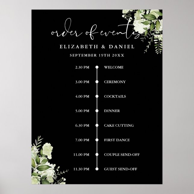 Greenery Floral Wedding Order Of Events Sign (Front)
