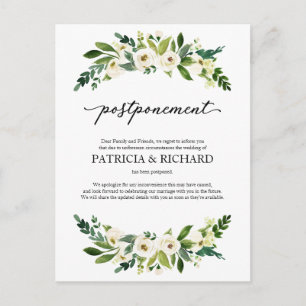 Greenery Floral Wedding Postponement Announcement Postcard