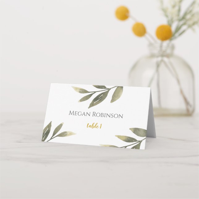 Greenery Floral Wedding Tent Place Card (Front)