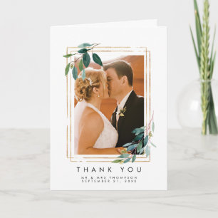 greenery floral wedding thank you photo card