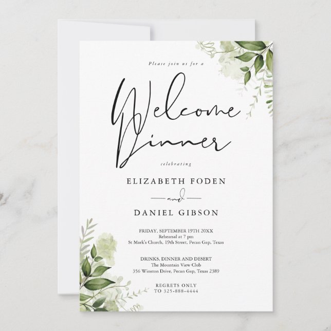 Greenery Floral Wedding Welcome Dinner Invitation (Front)