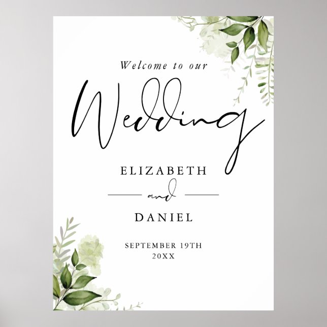 Greenery Floral Wedding Welcome Sign (Front)