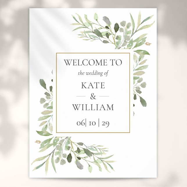 Greenery Floral Wedding Welcome Sign (Greenery Floral Wedding Welcome Sign)
