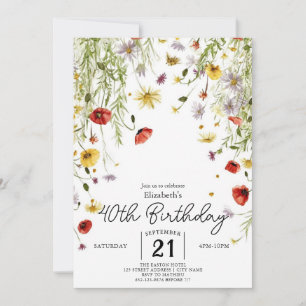 Greenery Floral Wildflowers 40th birthday Invitation