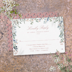 Greenery Floral Wildflowers Dusty Rose Wedding RSVP Card
