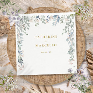 Greenery Floral Wildflowers Gold Wedding Napkin