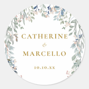 Greenery Floral Wildflowers Wedding Classic Round Sticker
