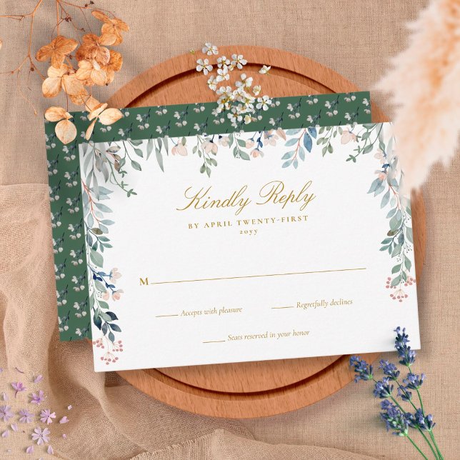 Greenery Floral Wildflowers Wedding RSVP Card (Greenery Floral Wildflowers Wedding RSVP Card)