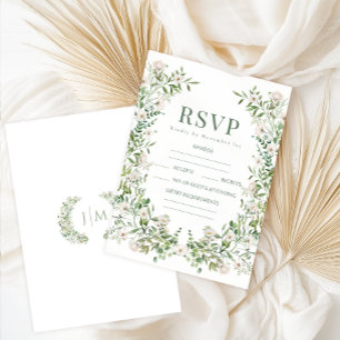 Greenery floral wreath botanical garden wedding RSVP card