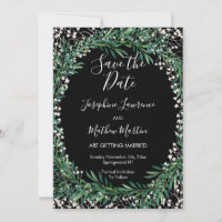 Greenery & Florets Black Save The Date
