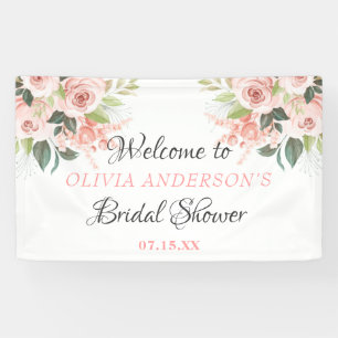 Greenery Flower Pink Rose Watercolor Bridal Shower Banner