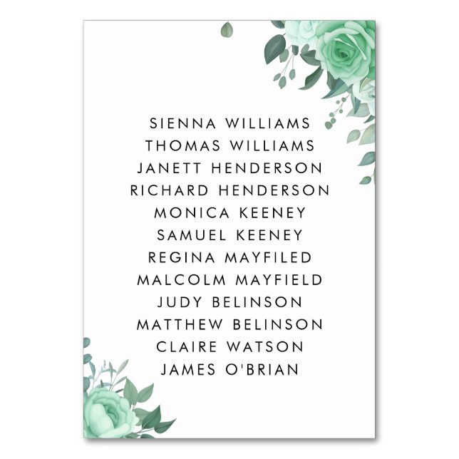 Greenery Flower Script Seating Chart Back Wedding  Table Number (Back)