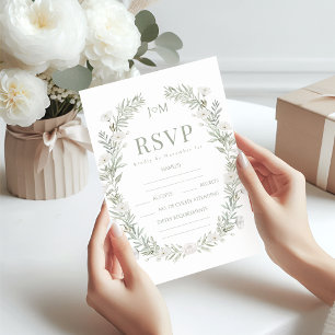 Greenery flower wreath rustic wedding RSVP cards