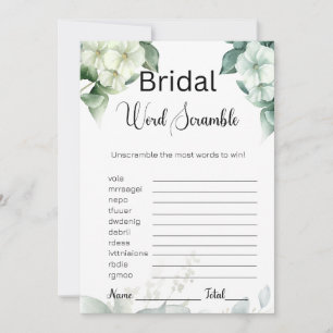 Greenery & Flowers Bridal White Word Scramble Game Invitation