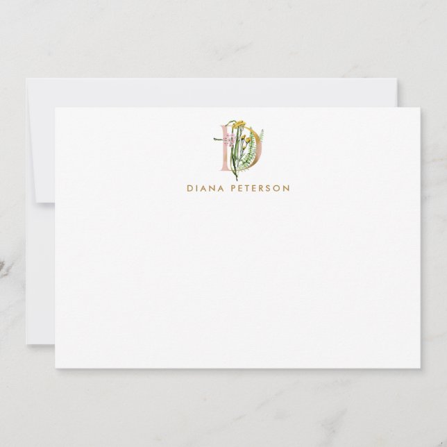 Greenery & Flowers Monogram Letter D Personalised Card (Front)
