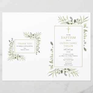 Greenery Foliage Baptism Christening Program