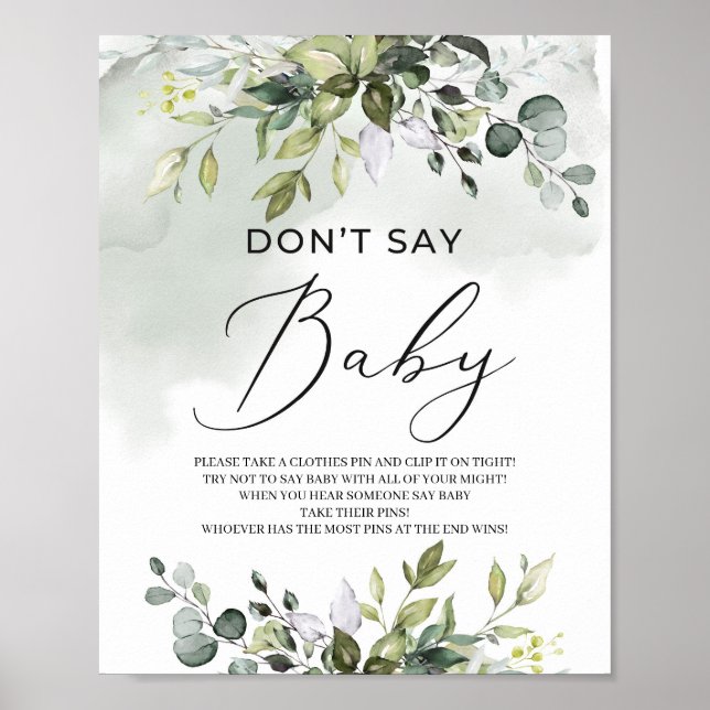 Greenery foliage boho don't say baby game sign (Front)