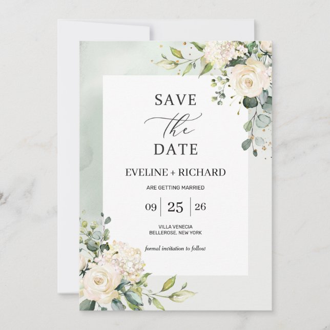 Greenery Foliage Boho Floral Save The Date Card (Front)