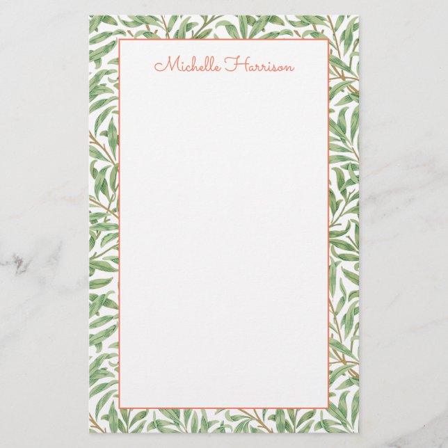 Greenery Foliage Botanical Pattern Green Orange Stationery (Front)
