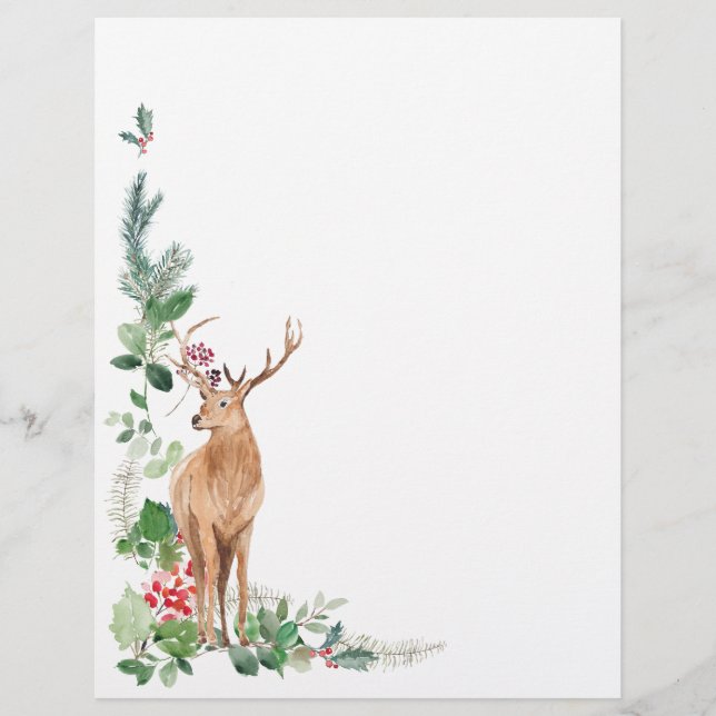 Greenery Foliage Christmas Deer Letterhead (Front)