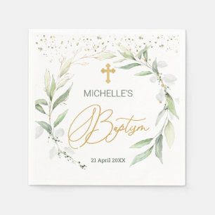 Greenery Foliage Cross Baptism  Napkin
