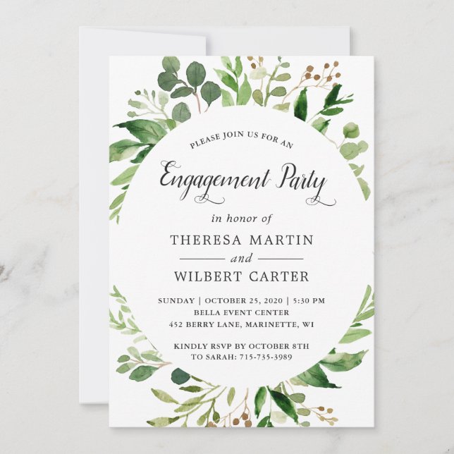 Greenery Foliage Engagement Announcement (Front)