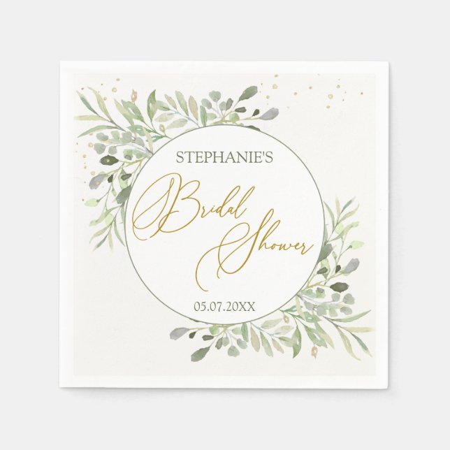 Greenery Foliage Eucalyptus Leaves Bridal Shower Napkin (Front)