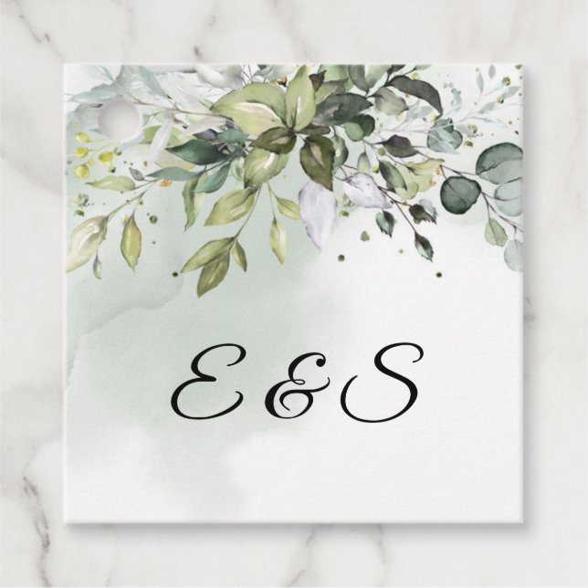 Greenery foliage eucalyptus leaves initials favour tags (Front)