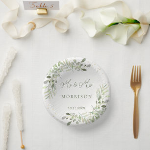 Greenery Foliage Eucalyptus Leaves Wedding Paper Plate