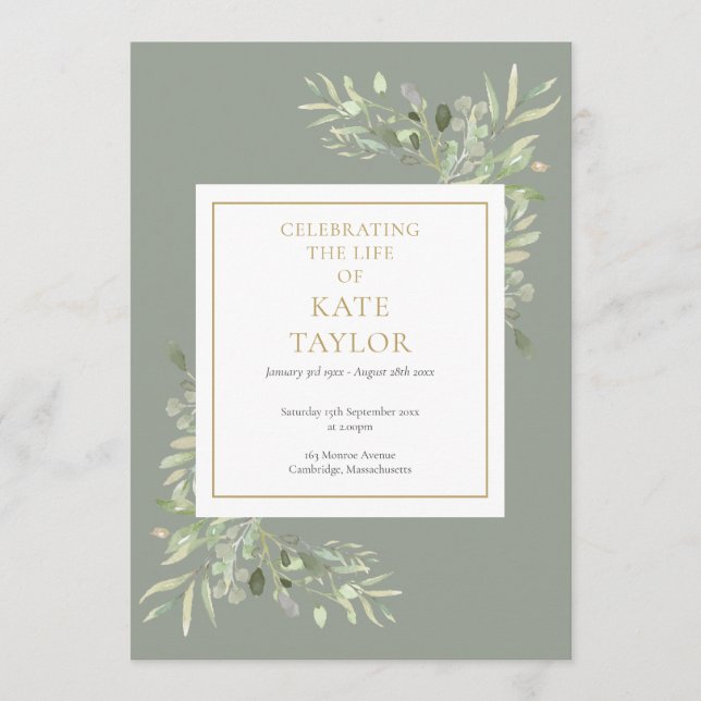Greenery Foliage Funeral Memorial Order Of Service Programme (Front)