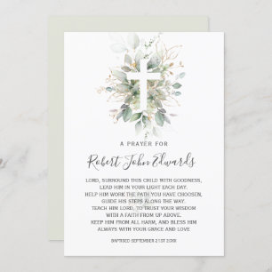 Greenery Foliage Gender Neutral Baptism Prayer Invitation