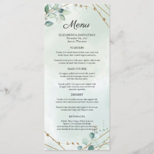 Greenery Foliage Gold Geometric Frame Wedding Menu