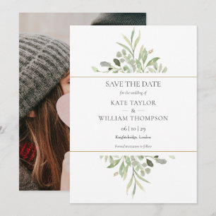 Greenery Foliage Gold Geometric Photo Wedding Save The Date