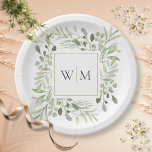Greenery Foliage Gold Monogram Wedding Paper Plate<br><div class="desc">Featuring delicate watercolor greenery leaves,  these chic botanical paper plates can be personalised with your monogram initials. Designed by Thisisnotme©</div>
