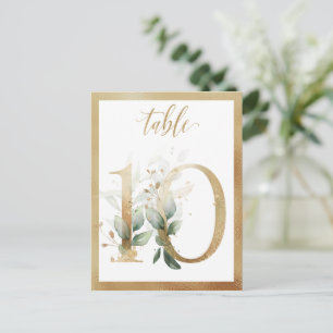 Greenery Foliage Gold Table Numbers, Table 10 Card