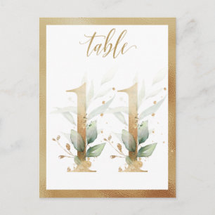 Greenery Foliage Gold Table Numbers, Table 11 Card