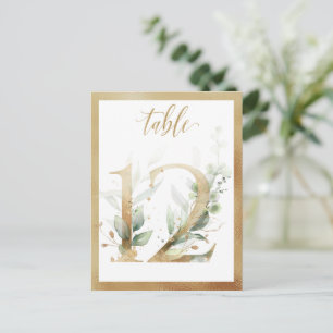 Greenery Foliage Gold Table Numbers, Table 12 Card