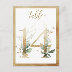 Greenery Foliage Gold Table Numbers, Table 14 Card