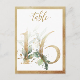 Greenery Foliage Gold Table Numbers, Table 16 Card