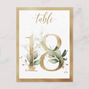 Greenery Foliage Gold Table Numbers, Table 18 Card