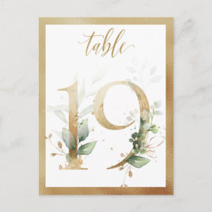 Greenery Foliage Gold Table Numbers, Table 19 Card