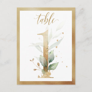 Greenery Foliage Gold Table Numbers, Table 1 Card