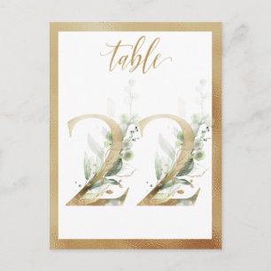 Greenery Foliage Gold Table Numbers, Table 22 Card