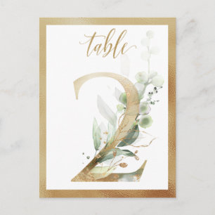 Greenery Foliage Gold Table Numbers, Table 2 Card
