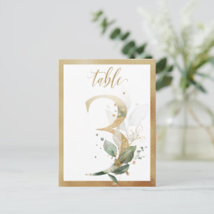 Greenery Foliage Gold Table Numbers, Table 3 Card